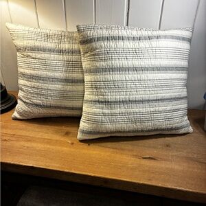 Striped Quilted Throw Pillow Pair in Neutral Gray and Cream